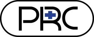 Black letters "PRC" with a blue cross inside the letter "R" on a white background.